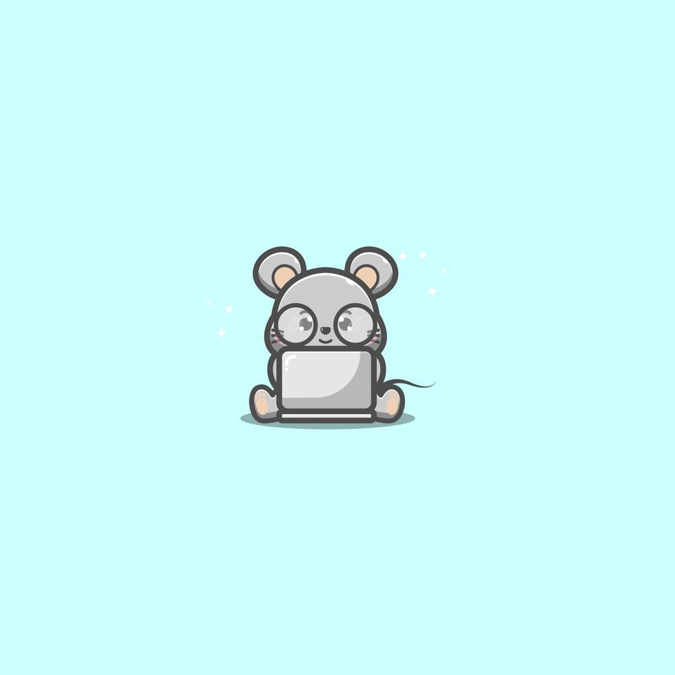 cute mouse using laptop vector