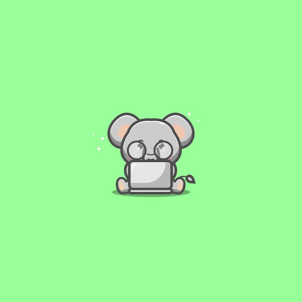 cute elephant using laptop vector