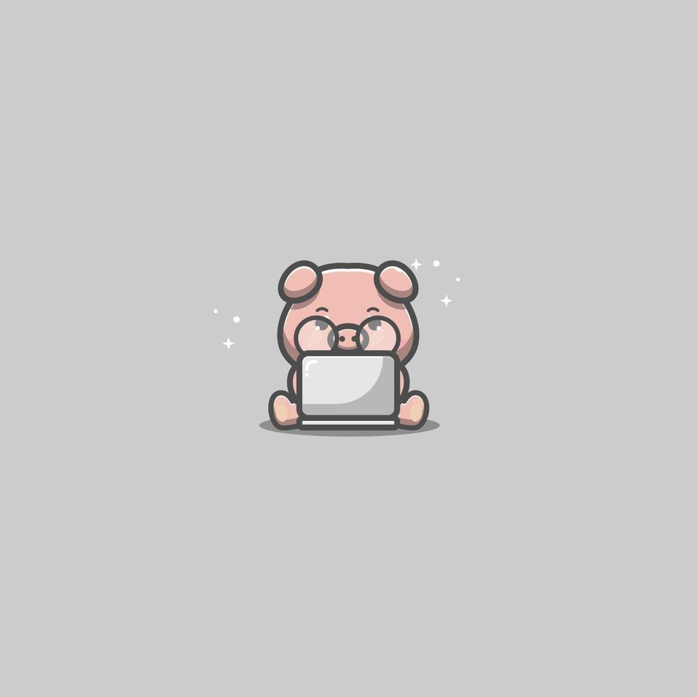 cute pig using laptop vector