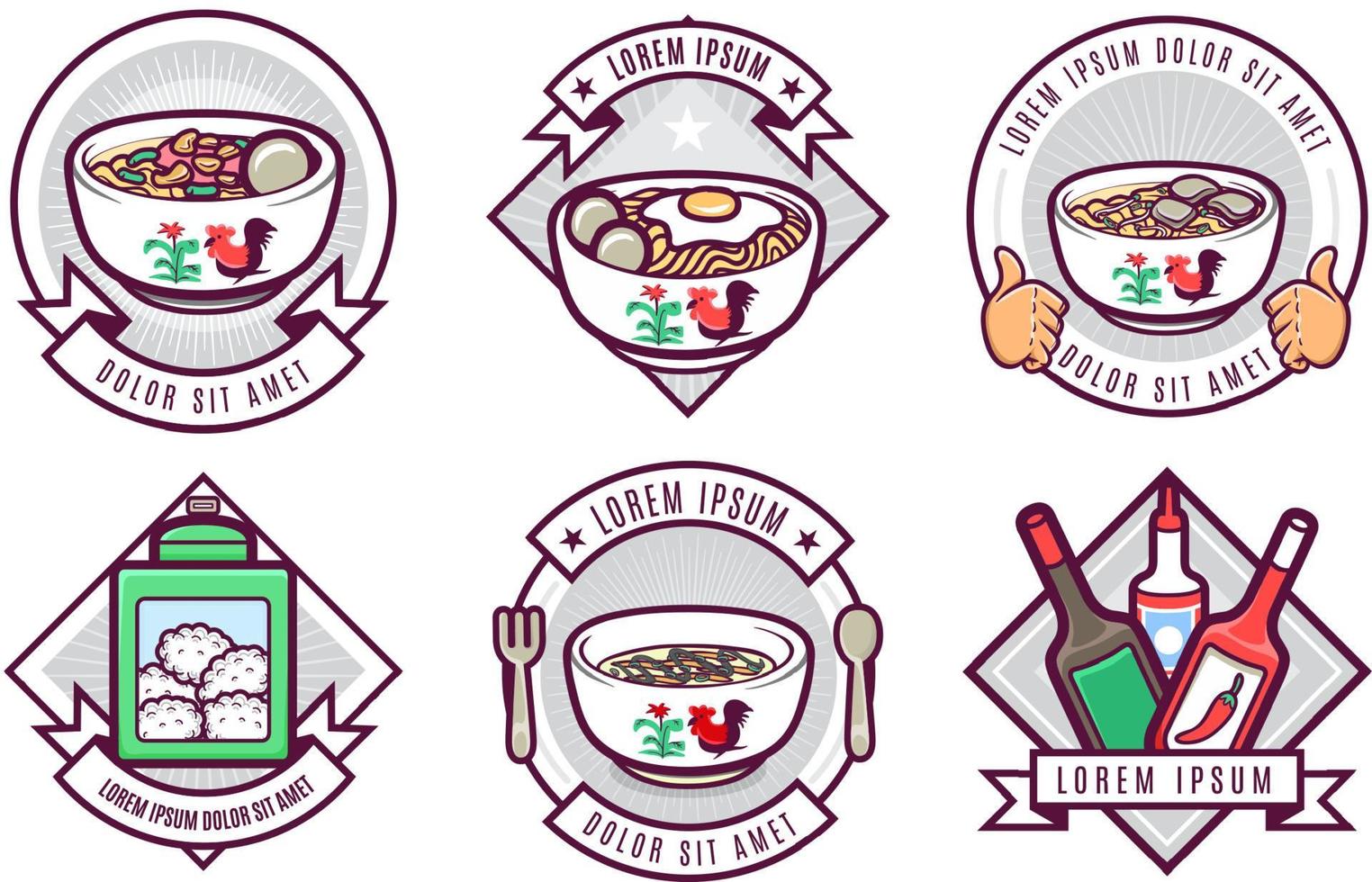 conjunto de insignias de logotipo de comida de asia indonesia vector