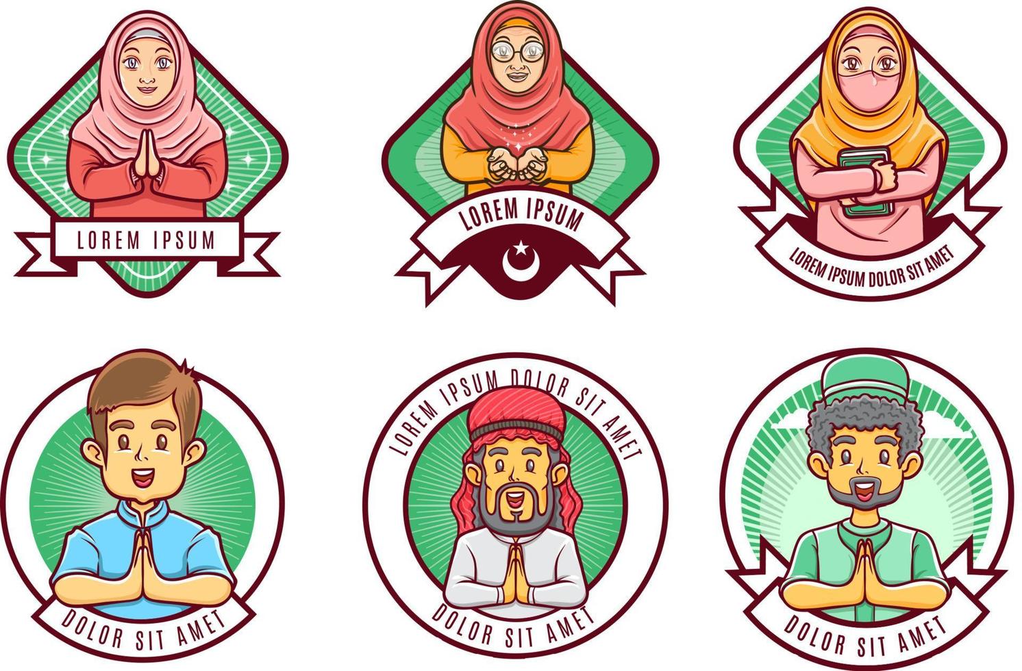 conjunto de insignias de logotipo musulmán islámico vector