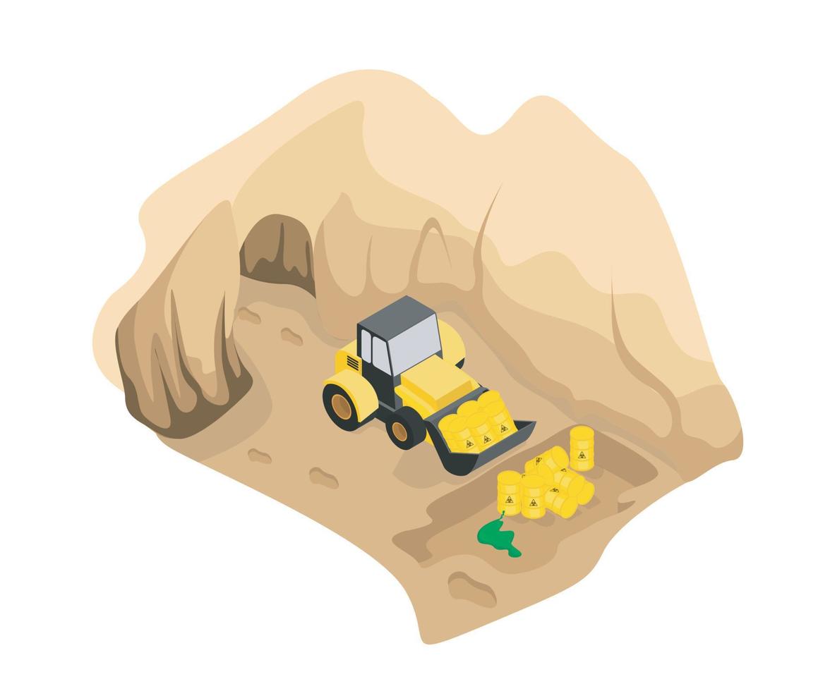 Isometric style illustration of dumping toxic waste in the ground vector