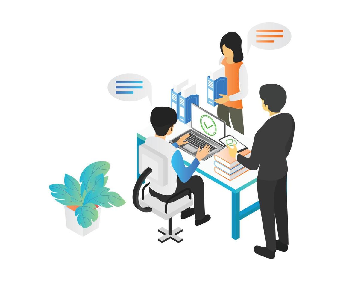 Isometric style illustration of a work team vector