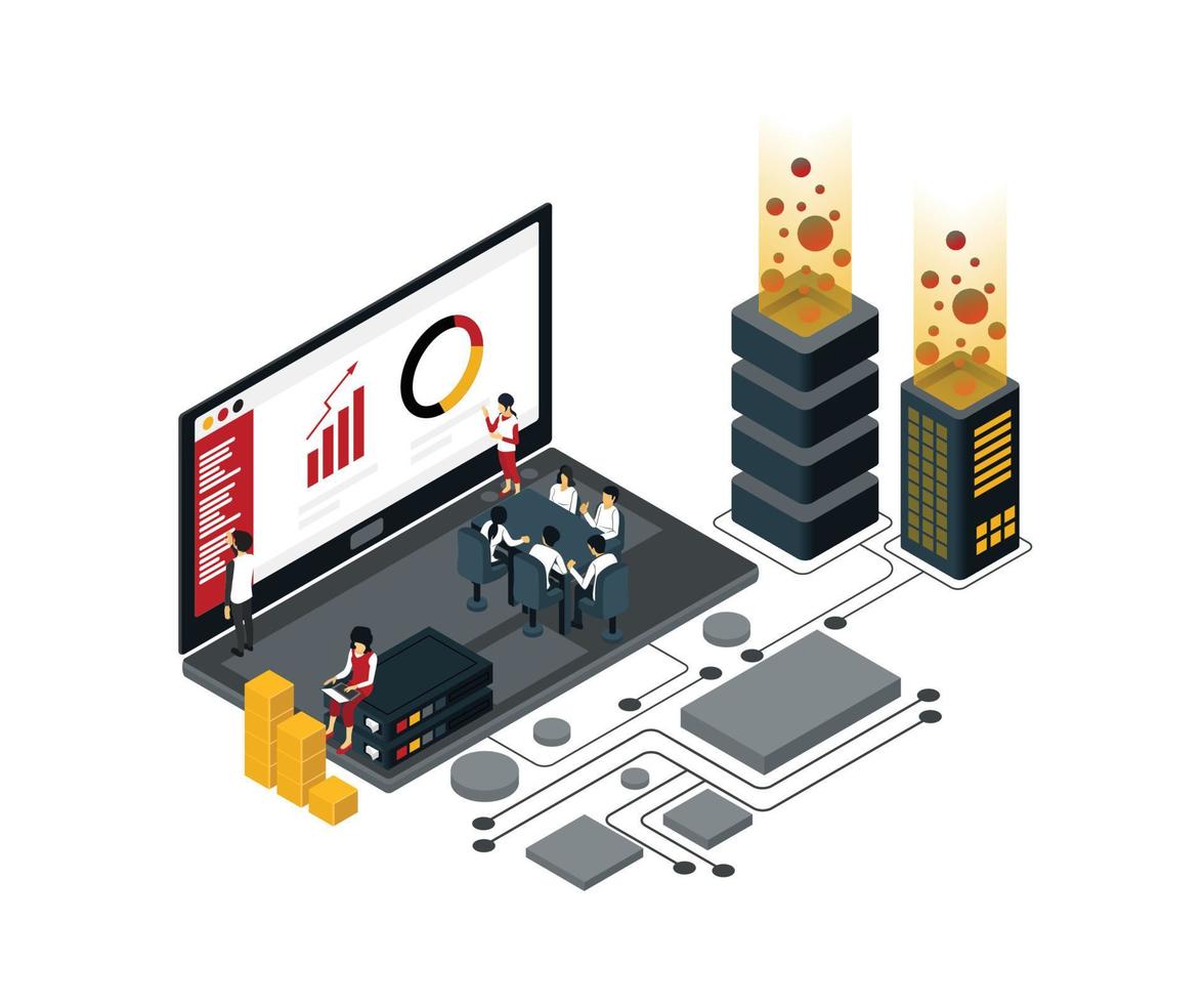 Isometric style illustration of business workflow presentation vector