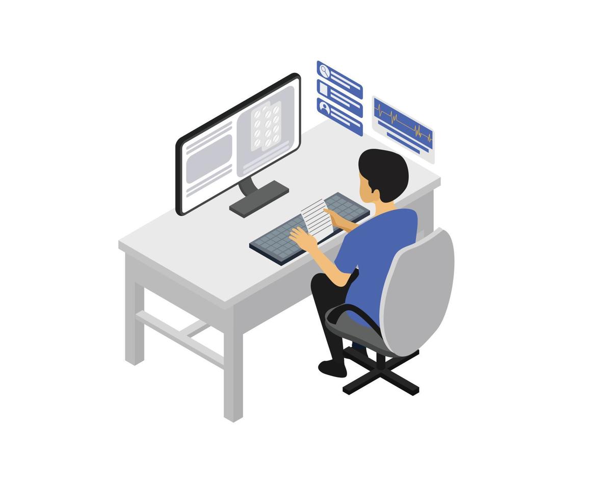 Isometric style illustration buying medicine online vector