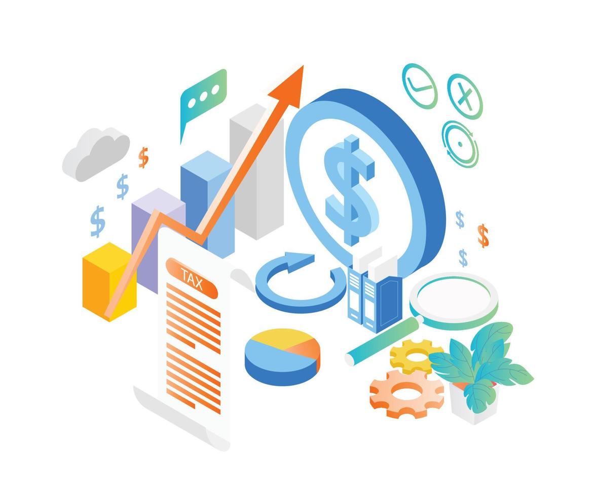 Isometric style illustration of tax payment vector