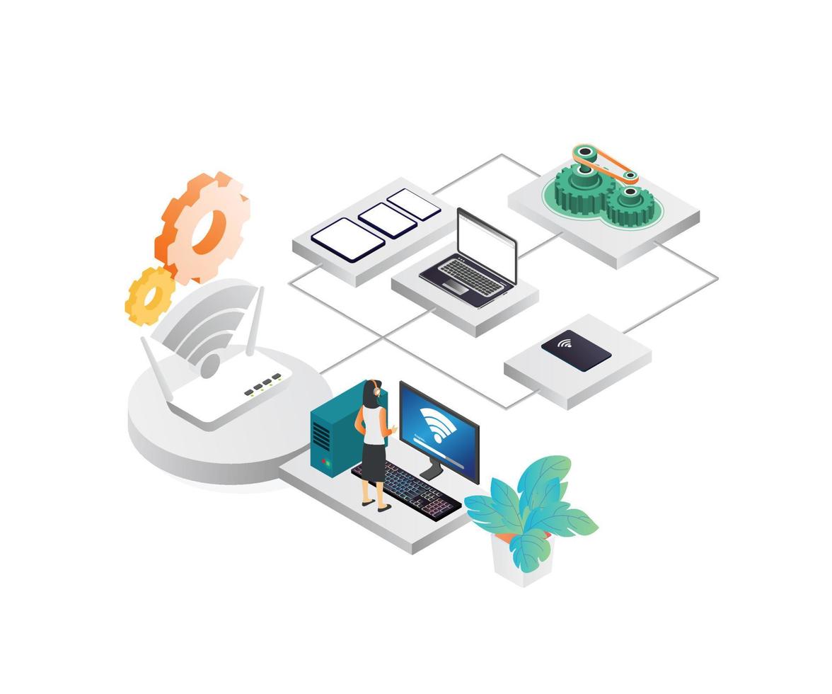Isometric style illustration of wifi technology for online needs vector