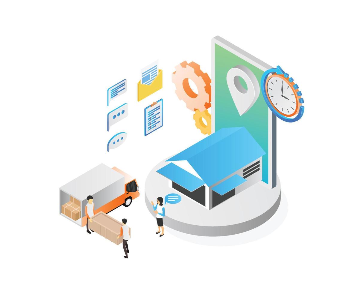 Isometric style illustration of on-time delivery of orders vector
