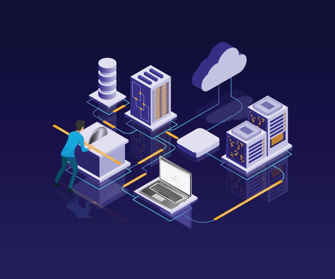 Isometric style illustration of url shortener app vector