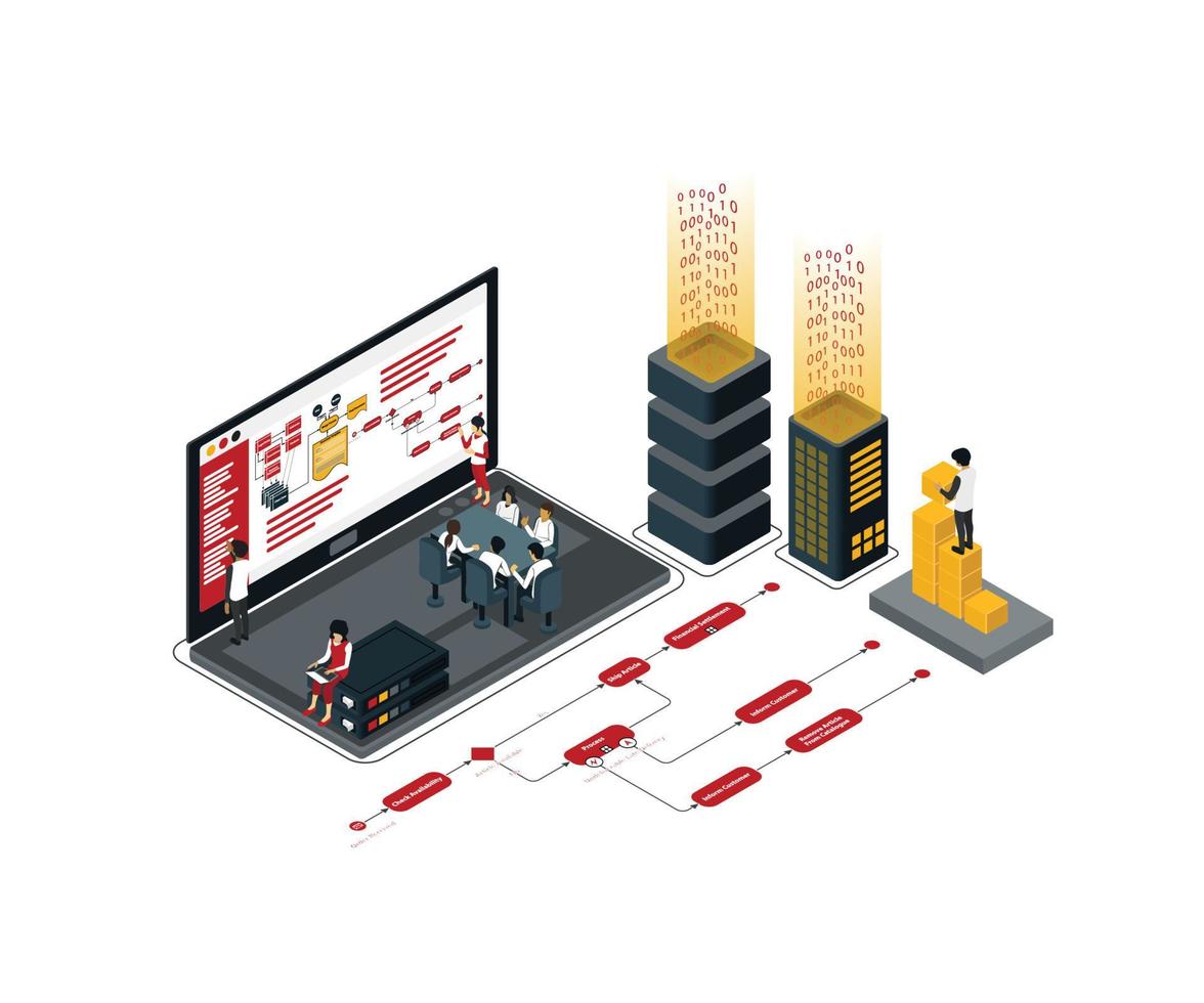 Isometric style illustration of business workflow presentation vector