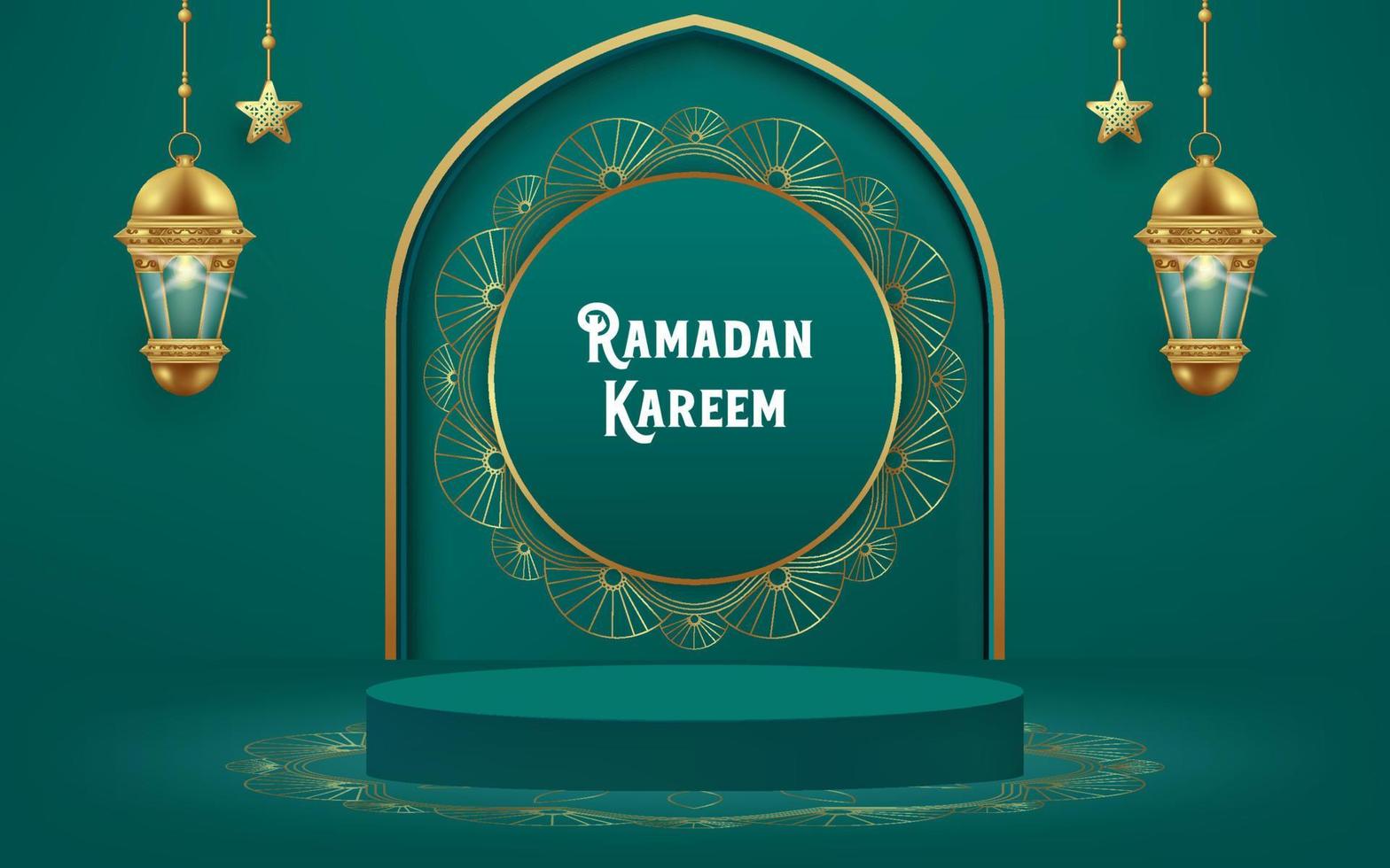 3d Ramadan kareem background with podium. vector