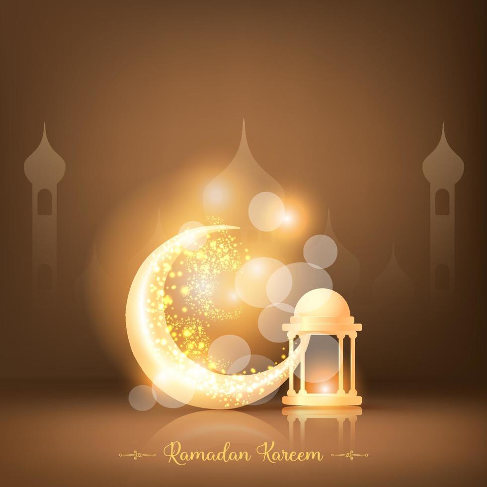 ramadan kareem background with golden lamp lantern vector