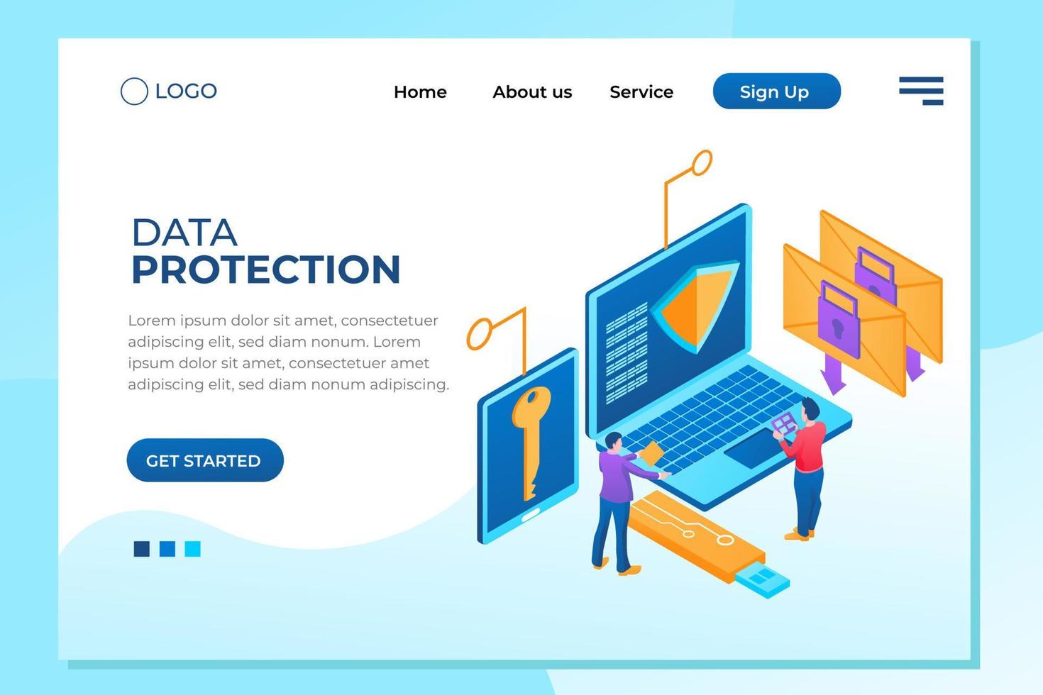 Infographic, banner with hero protect data and confidentiality. Safety and confidential data protection. Flat isometric vector illustration