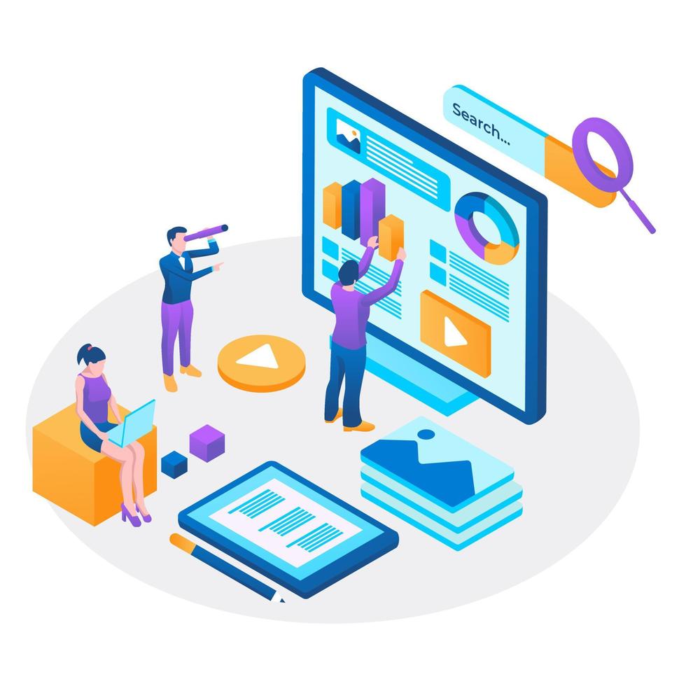Software infographics, code place, idea for designer content. UI design concept with character and text. Programming seo phone vector illustration. Flat isometric concept with characters.