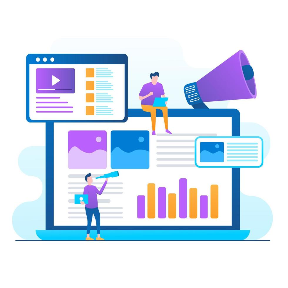 Agency and digital marketing concept. Content marketing concept. can use for web banner, infographics, hero images. Flat isometric illustration. vector