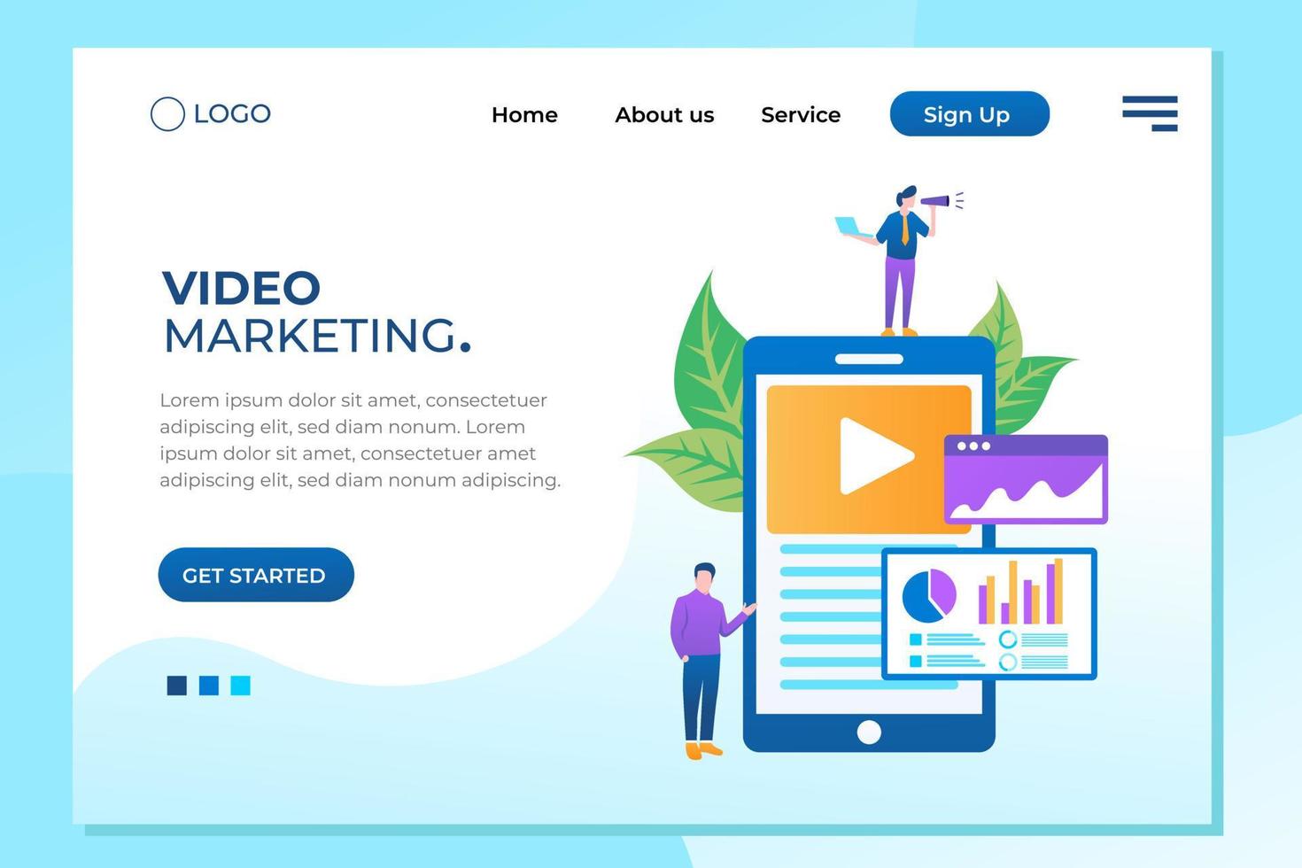 Unique Modern flat design concept of Video Marketing for website and mobile website. Landing page template. Easy to edit and customize. Vector illustration