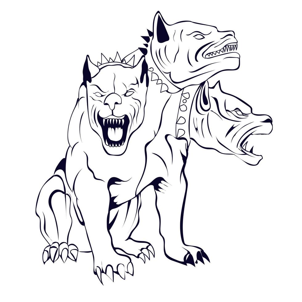 ilustración de cerberus en estilo blanco y negro vector