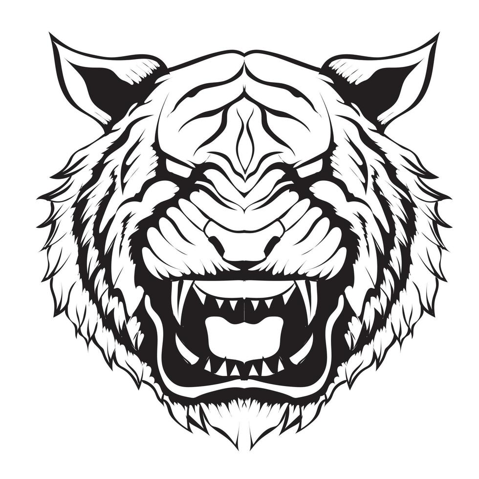 estilo de tatuaje de cabeza de tigre salvaje en blanco y negro vector