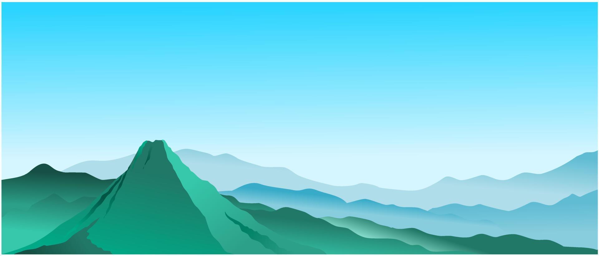 cresta de montaña azul, vector de cielo de montaña de valle de silueta