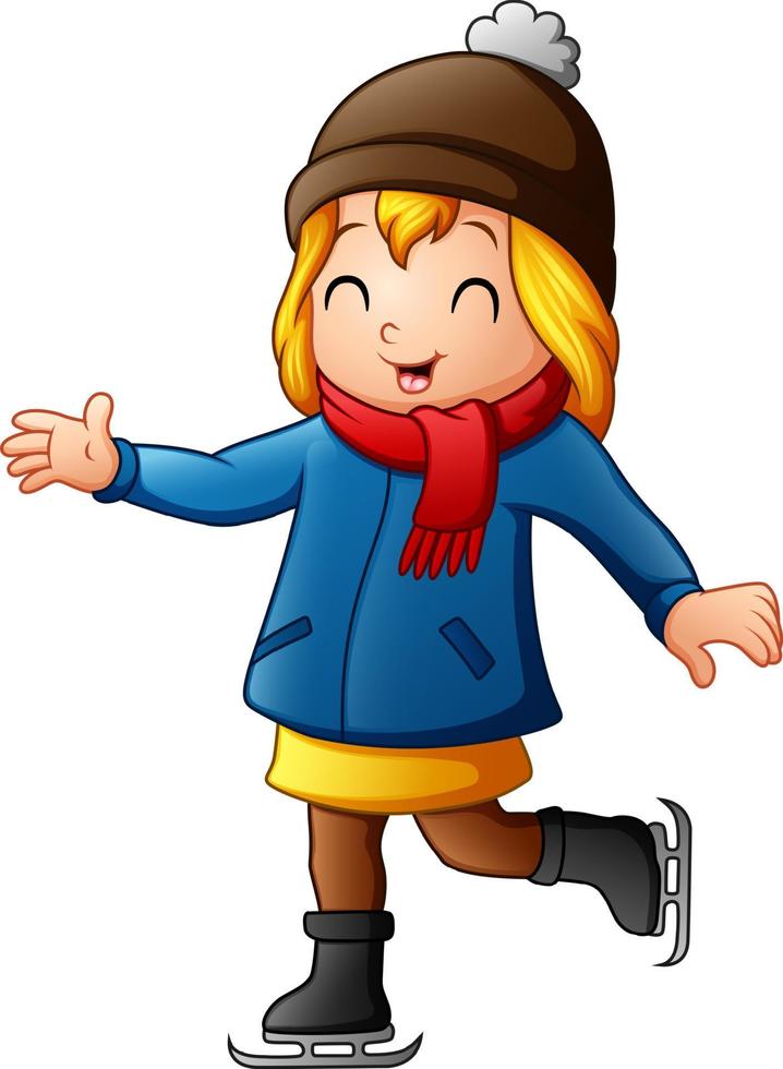 Happy girl in winter clothes playing ice skating vector