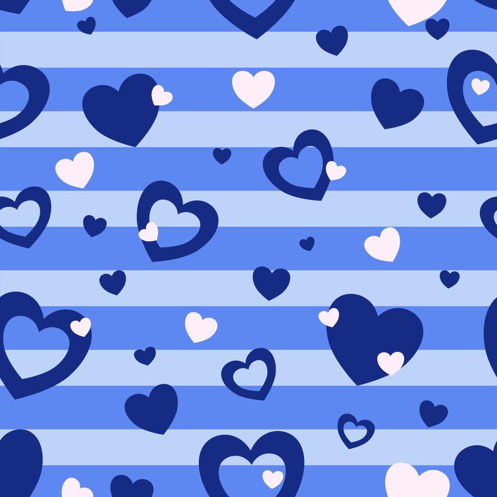 seamless vector pattern. On a blue background, a soft blue line with a heart
