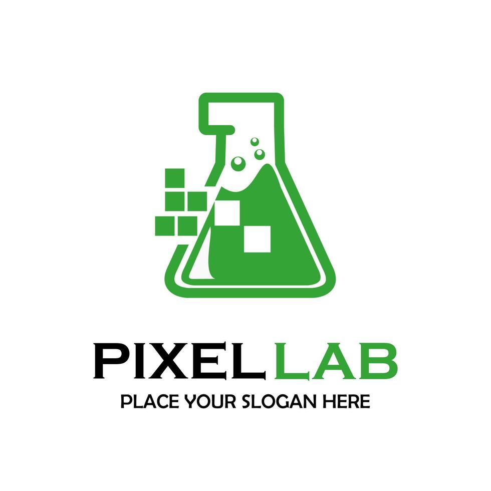 ilustración de plantilla de logotipo de laboratorio de píxeles. adecuado para investigación, medicina, aplicación, móvil, industria, tecnología, red, sitio web, marca, etc. vector