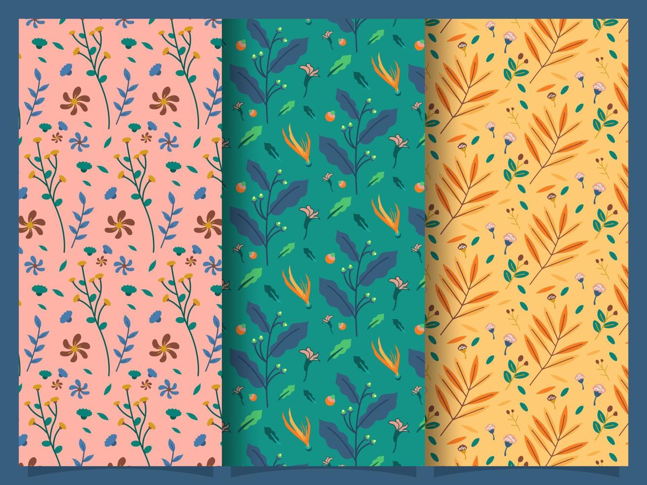 Set of floral pattern collection with hand drawn style vector