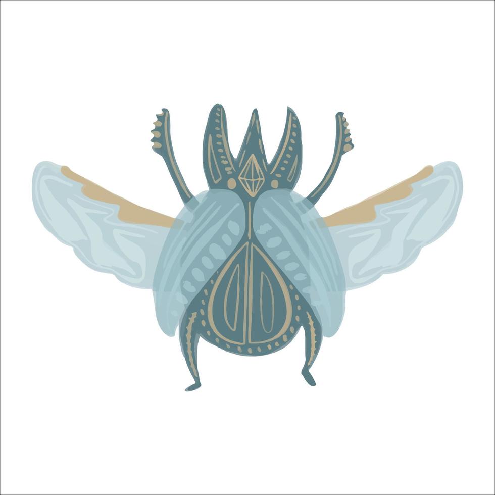 Exquisite scarab beetle hand drawn in boho style. Vector illustration.