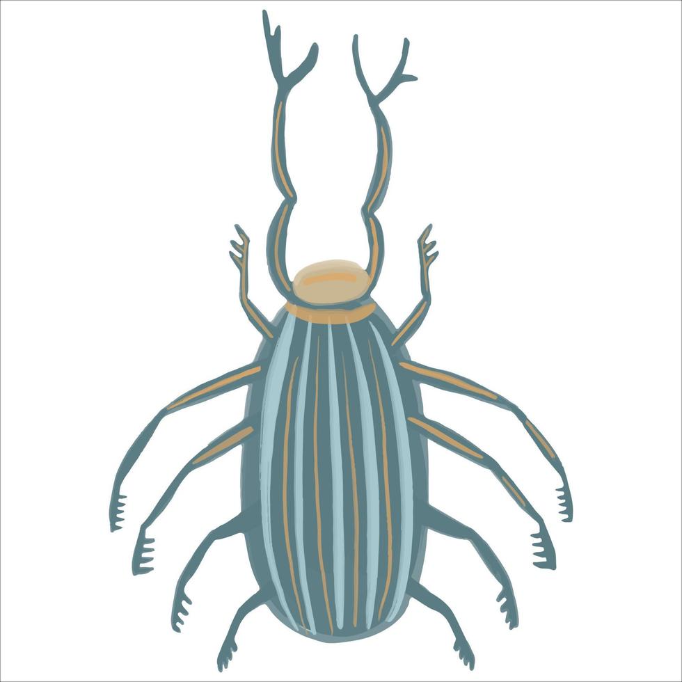 Exquisite stag beetle hand drawn in boho style. Vector illustration.
