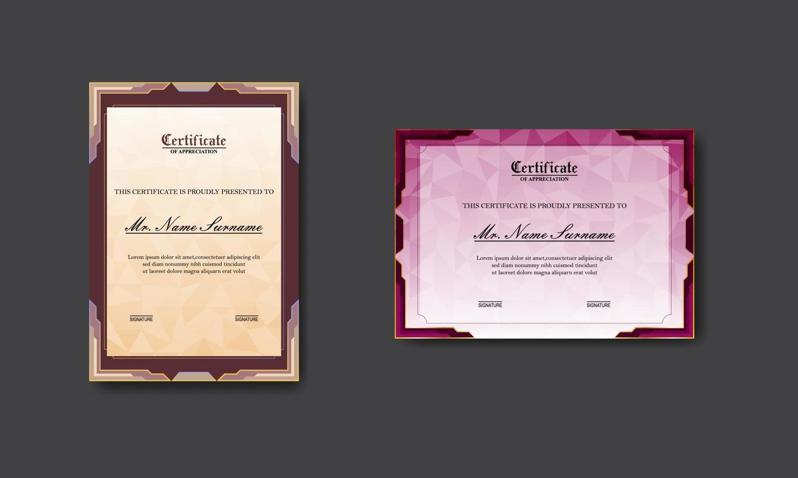 conjunto moderno y elegante de diseño de certificado de premio vector