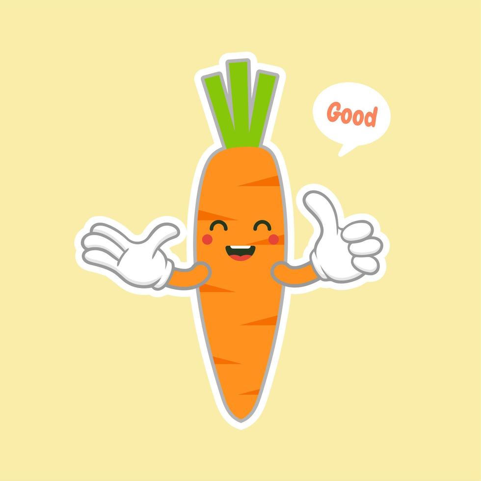 cute and kawaii Carrot character. Balloon sticker. Cool vegetable. Vector illustration. Carrot clever nerd character on a blue background. Healthy food concept. Smart vegan diet poster