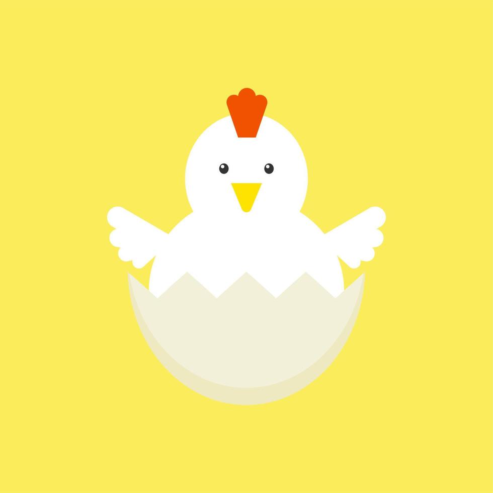 Linda ilustración de dibujos animados vectoriales de pollo bebé saliendo del huevo. ilustración divertida y educativa. eclosión de pollo. huevo de pollito agrietado, huevos eclosionados y vector de dibujos animados de pollitos de Pascua eclosionados