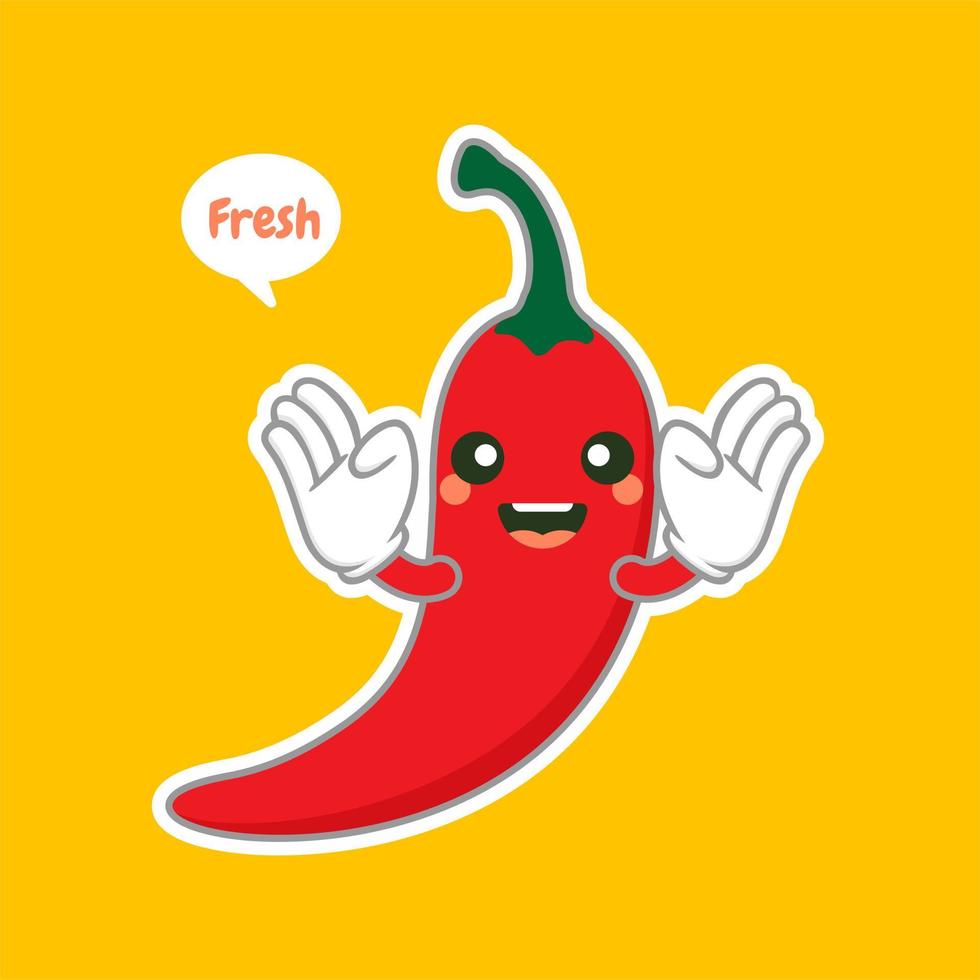 cute and kawaii chili character flat design vector illustration. can be used in restaurant menu, cooking books and organic farm label. Hot chili pepper cartoon character