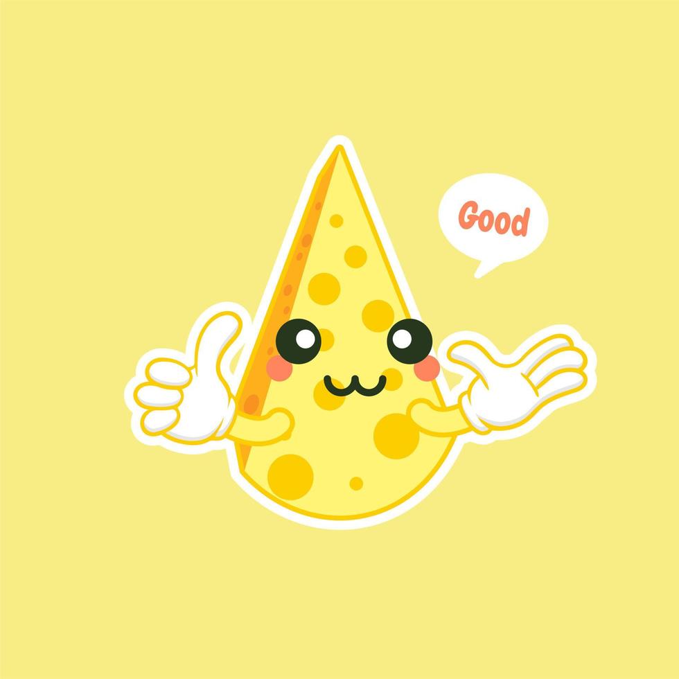 cute and kawaii awaii cheese character. Funny happy smiling cheese. Flat cartoon character illustration icon. Happy funny asian character for children's restaurant menu, Fast Food sticker vector