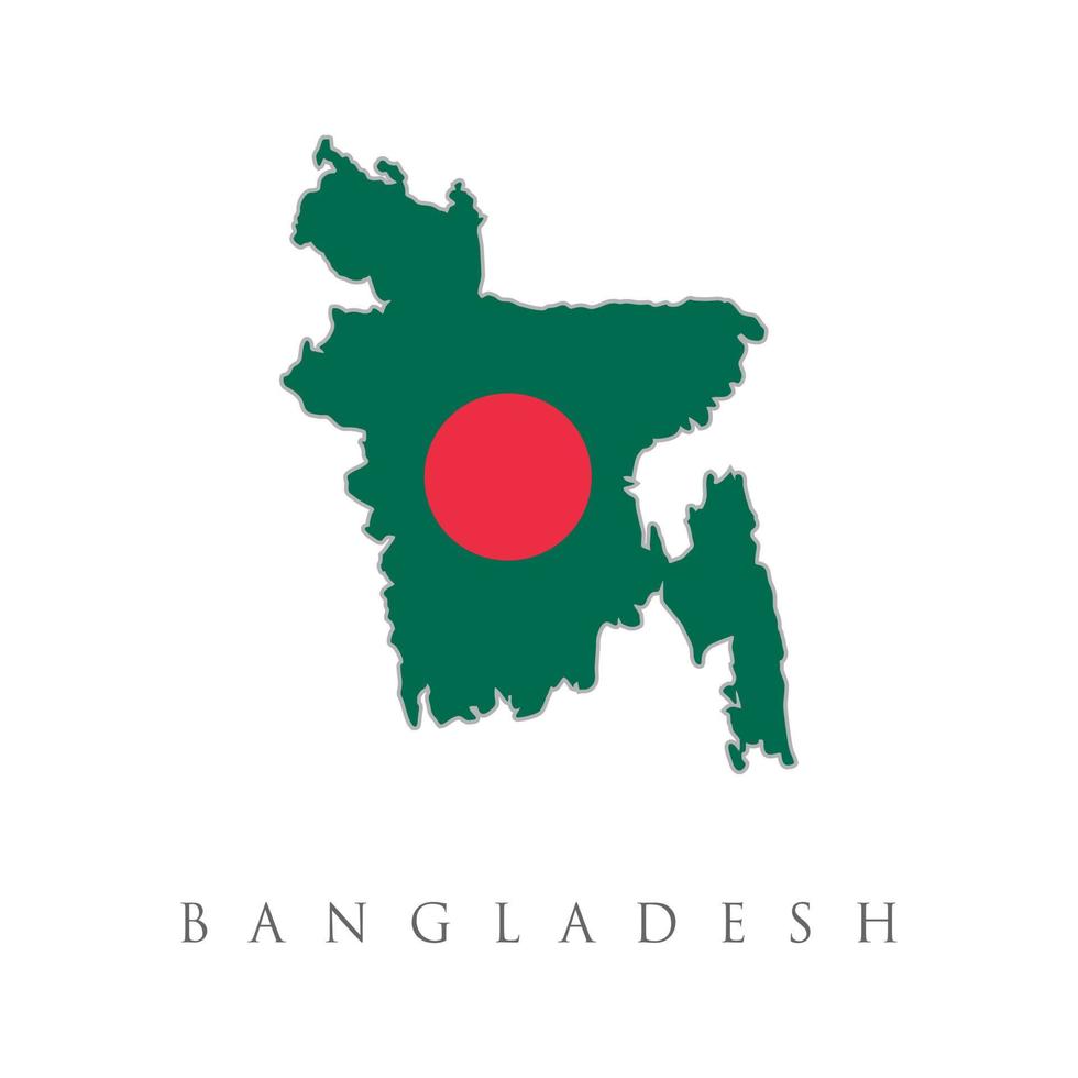 bandera del país de bangladesh dentro del logotipo del icono del diseño del contorno del mapa. símbolo del estado de la bandera de bangladesh aislado sobre fondo blanco. tarjeta de felicitación día de la independencia nacional de la república popular de bangladesh vector