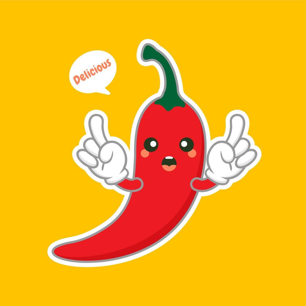 cute and kawaii chili character flat design vector illustration. can be used in restaurant menu, cooking books and organic farm label. Hot chili pepper cartoon character