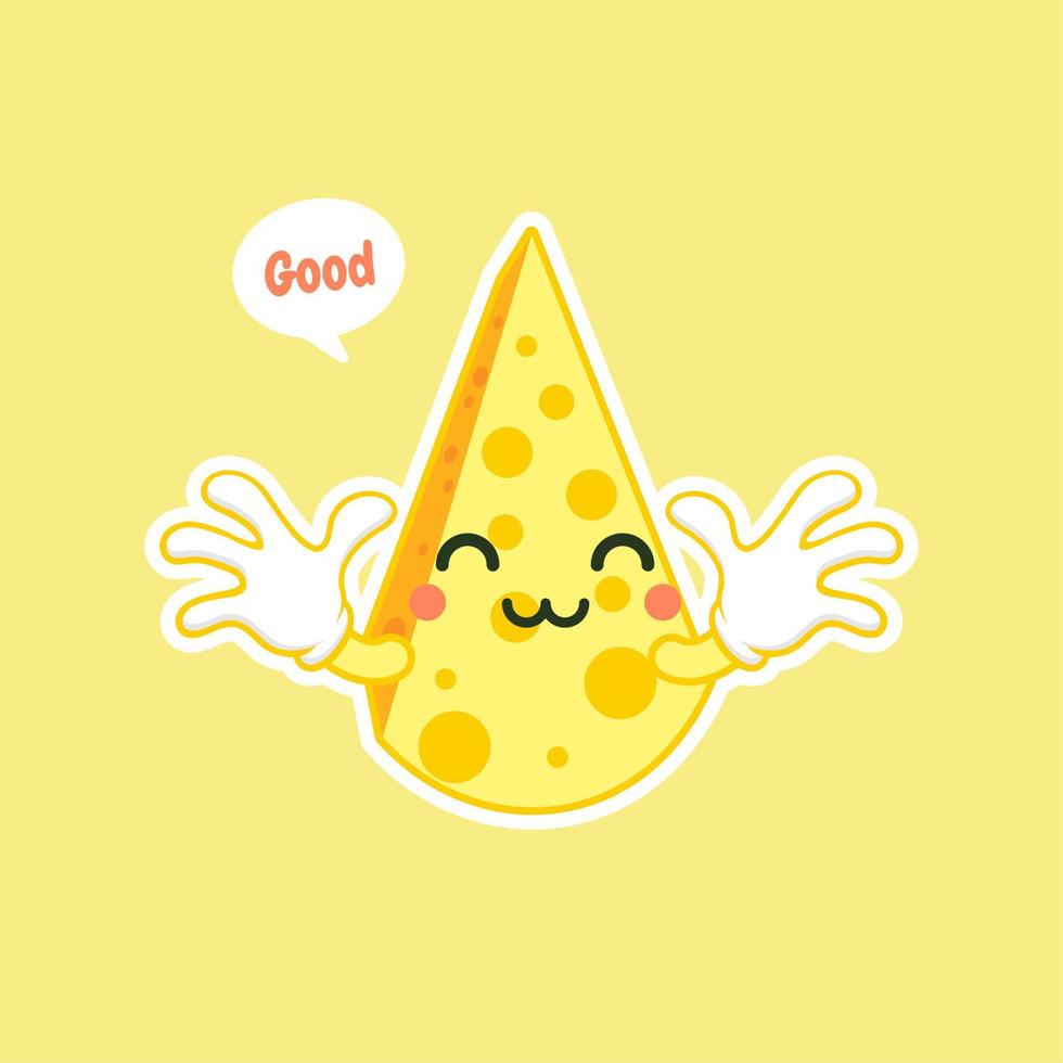 cute and kawaii awaii cheese character. Funny happy smiling cheese. Flat cartoon character illustration icon. Happy funny asian character for children's restaurant menu, Fast Food sticker vector