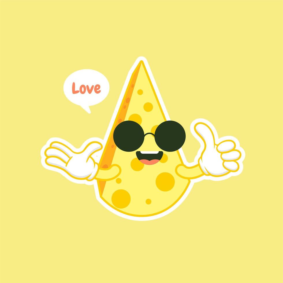 cute and kawaii awaii cheese character. Funny happy smiling cheese. Flat cartoon character illustration icon. Happy funny asian character for children's restaurant menu, Fast Food sticker vector