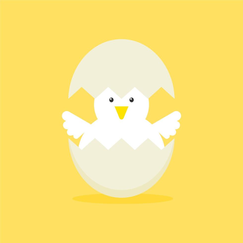 Cute vector cartoon illustration of baby chicken hatching from the egg. Funny and educational illustration. Chicken hatching. Cracked chick egg, hatch eggs and hatched easter chicks cartoon vector