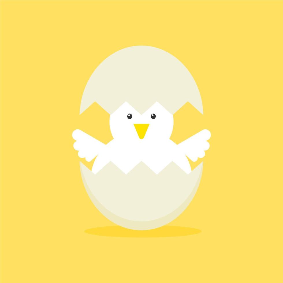 Cute vector cartoon illustration of baby chicken hatching from the egg. Funny and educational illustration. Chicken hatching. Cracked chick egg, hatch eggs and hatched easter chicks cartoon vector