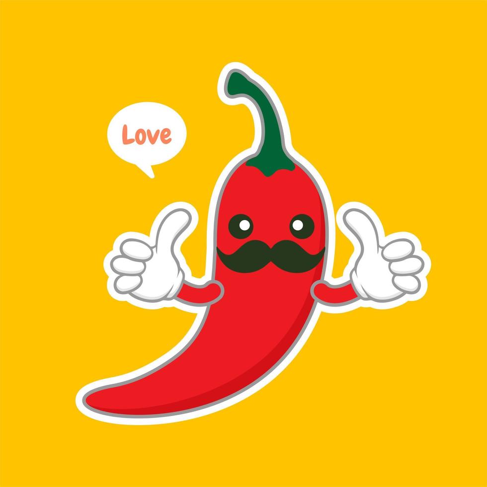 cute and kawaii chili character flat design vector illustration. can be used in restaurant menu, cooking books and organic farm label. Hot chili pepper cartoon character