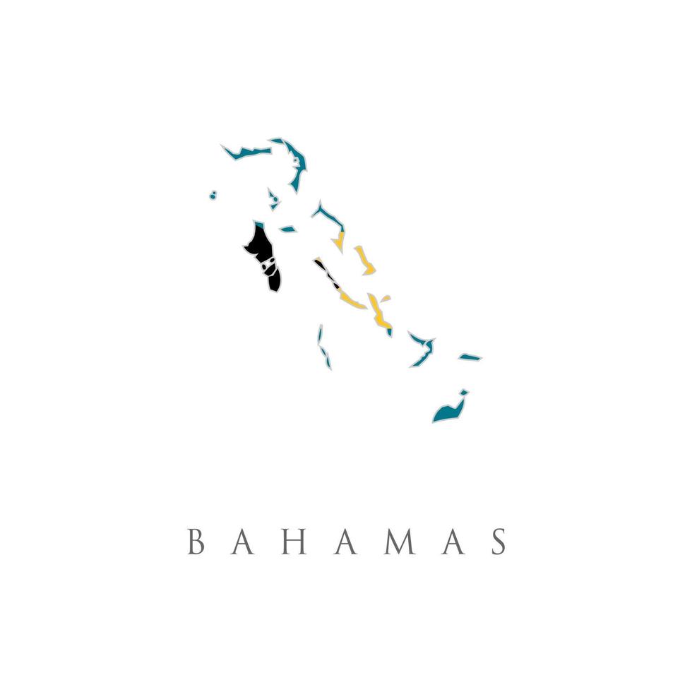 el mapa de bahamas con la bandera del país. bandera de las bahamas superpuesta en un mapa de contorno detallado aislado en fondo blanco vector