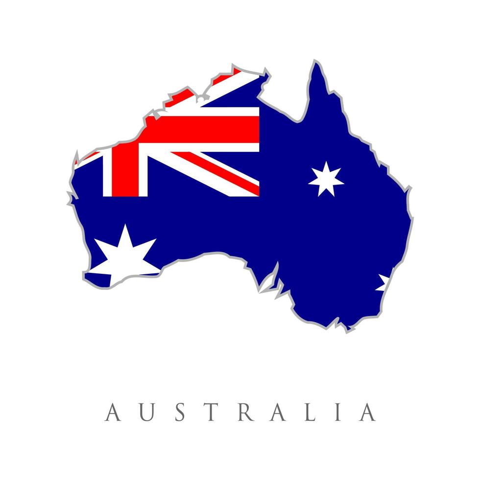 Map of Australia in Australian flag colors. Australia map with flag - outline of a state with a national flag, white background, vector . Country Flag Travel and Tourism concept