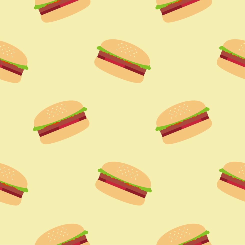 Hamburger seamless patten flat design vector illustration. Fast food hand drawn seamless pattern background