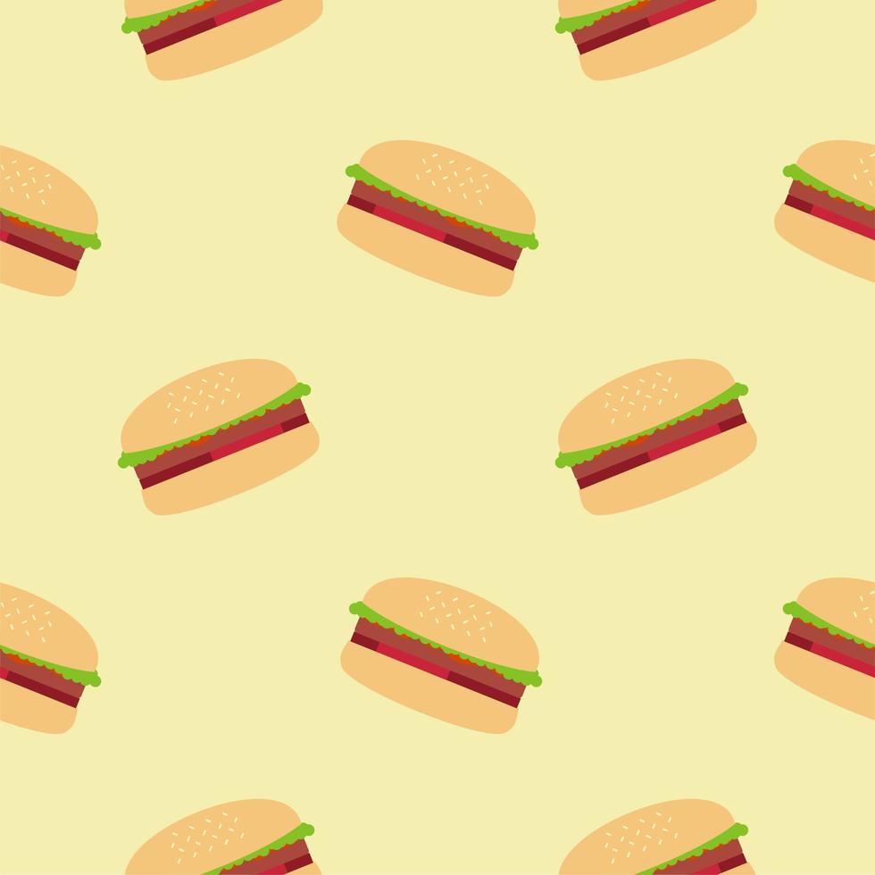 Hamburger seamless patten flat design vector illustration. Fast food hand drawn seamless pattern background