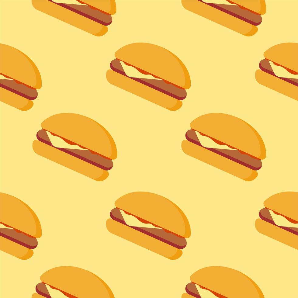 Hamburger seamless patten flat design vector illustration. Fast food hand drawn seamless pattern background