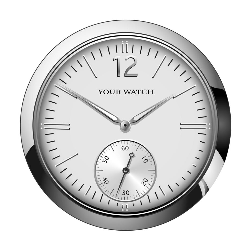 realista gris plateado reloj reloj cara cronógrafo lujo aislado fondo vector