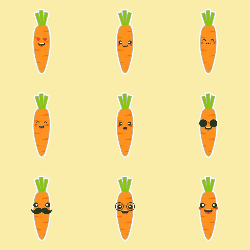 cute and kawaii Carrot character. Balloon sticker. Cool vegetable. Vector illustration. Carrot clever nerd character on a blue background. Healthy food concept. Smart vegan diet poster