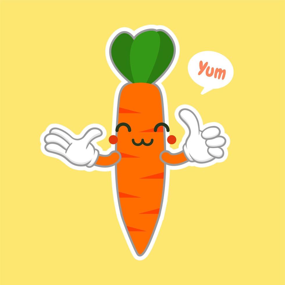 ilustración linda y kawaii del personaje de dibujos animados divertidos de zanahoria, concepto vegano, amor de zanahoria. concepto de alimentos y vegetales icono del logotipo de zanahoria naranja vector