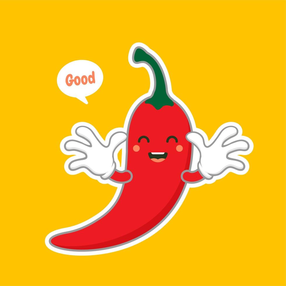 cute and kawaii chili character flat design vector illustration. can be used in restaurant menu, cooking books and organic farm label. Hot chili pepper cartoon character